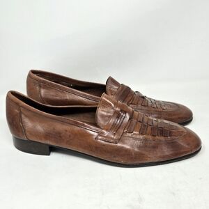 FLORSHEIM‎ Brown Woven Leather Slip-On Dress Loafers Mens Size 10C Old Money